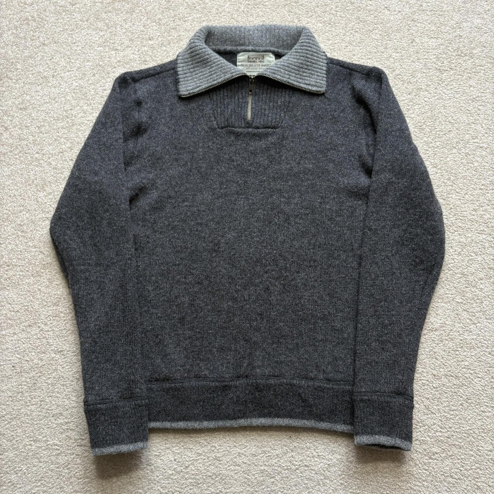 Aran‎ Sweater Market Sweater Mens Small Gray Wool 1/4 Zip Mock Neck Ireland